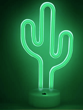 Enseigne Néon sur socle en forme de cactus couleur verte