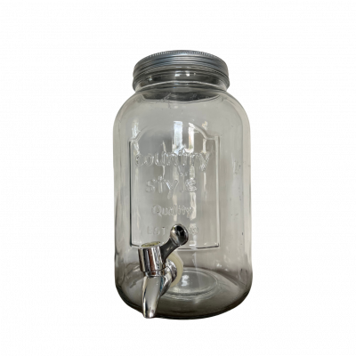 Fontaine a boisson en verre avec couvercle en métal